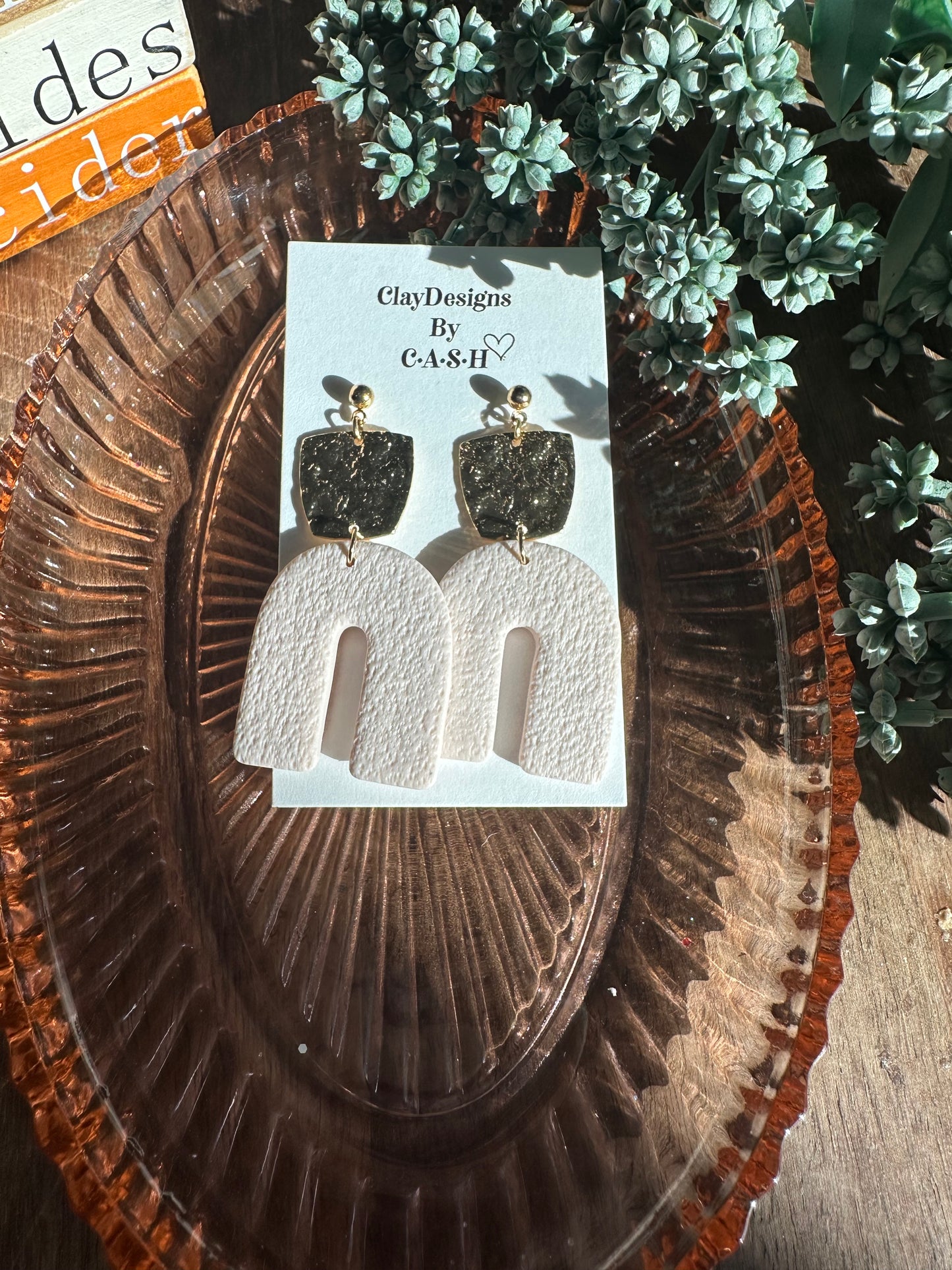Cream and gold textured dangles