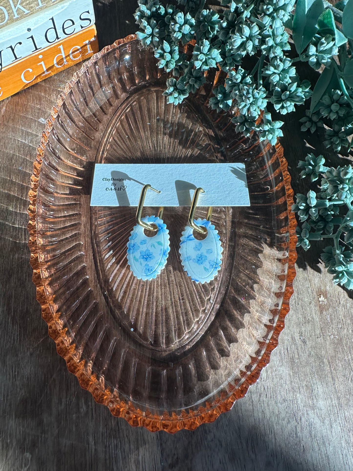 Blue floral and gold elegant dangles