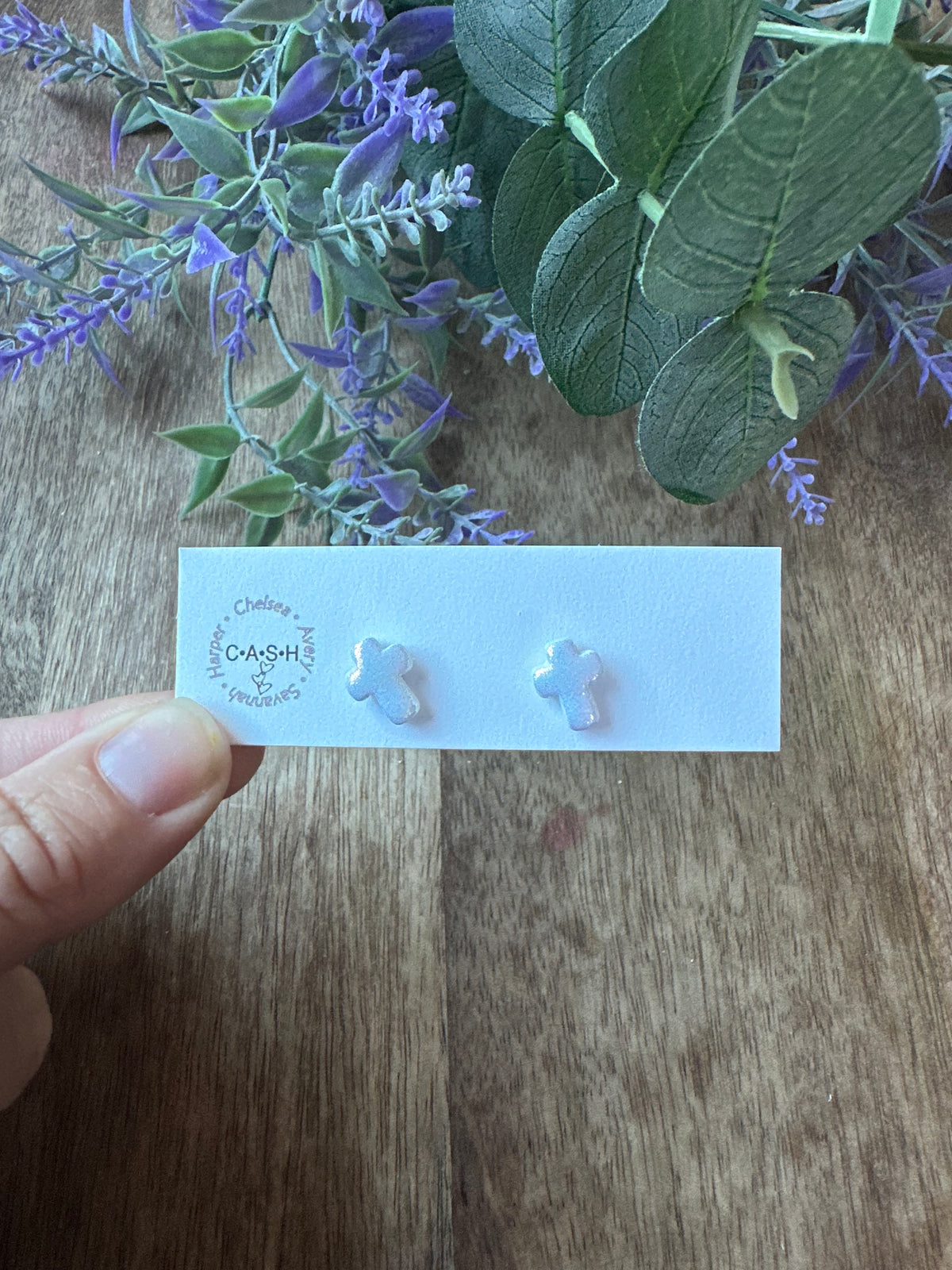 White glitter cross studs