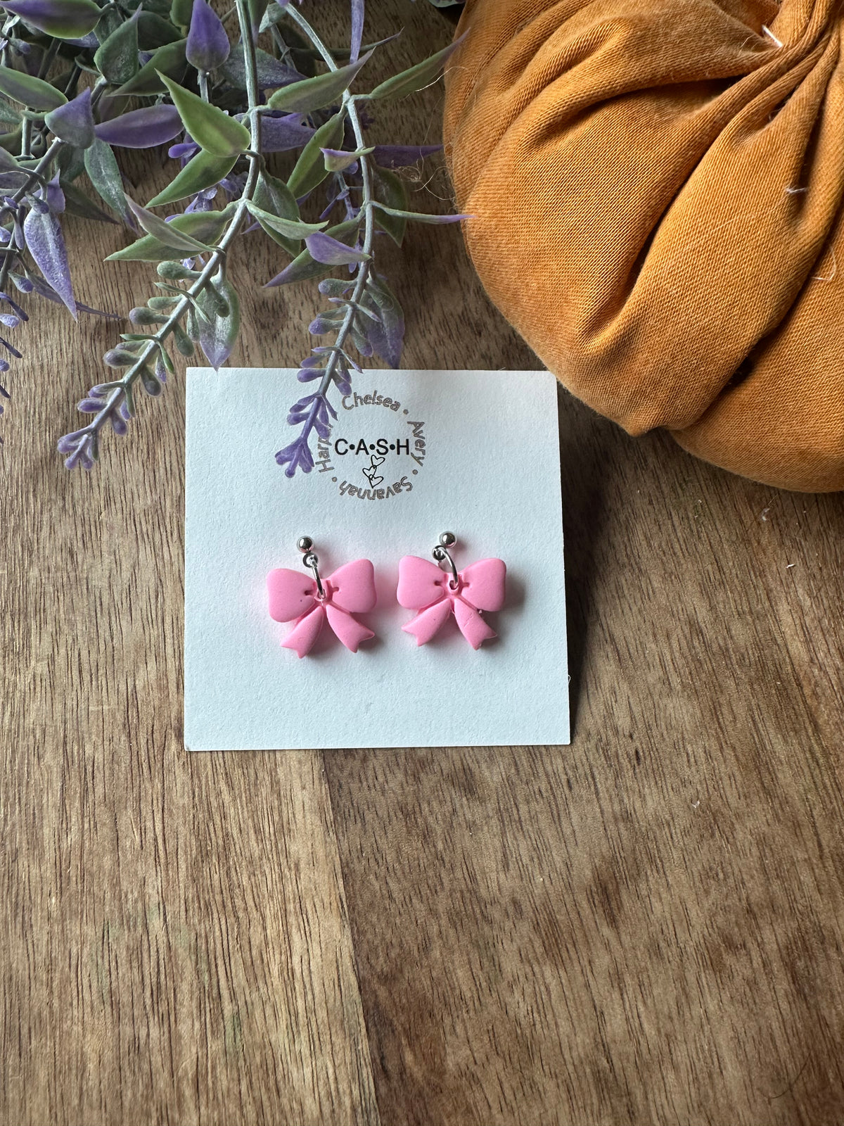 Pink bow dangles