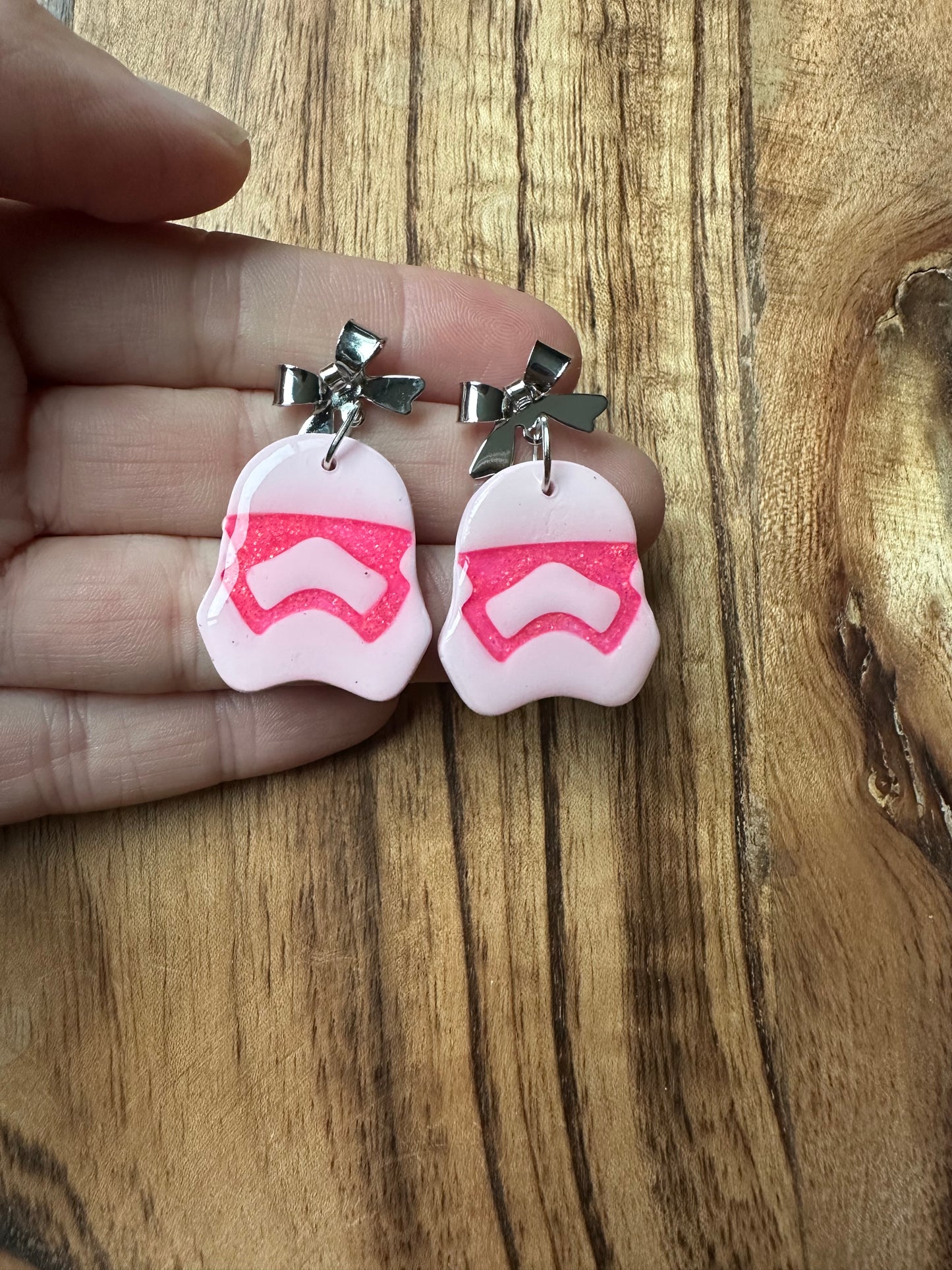 Girly pink glitter mask dangles