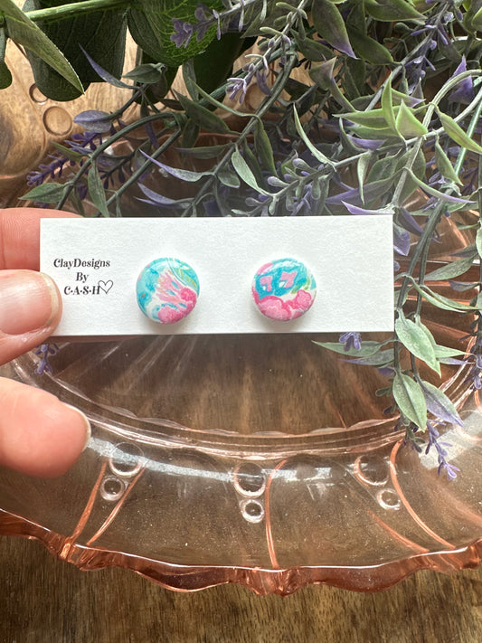 Blue/ pink summer floral studs