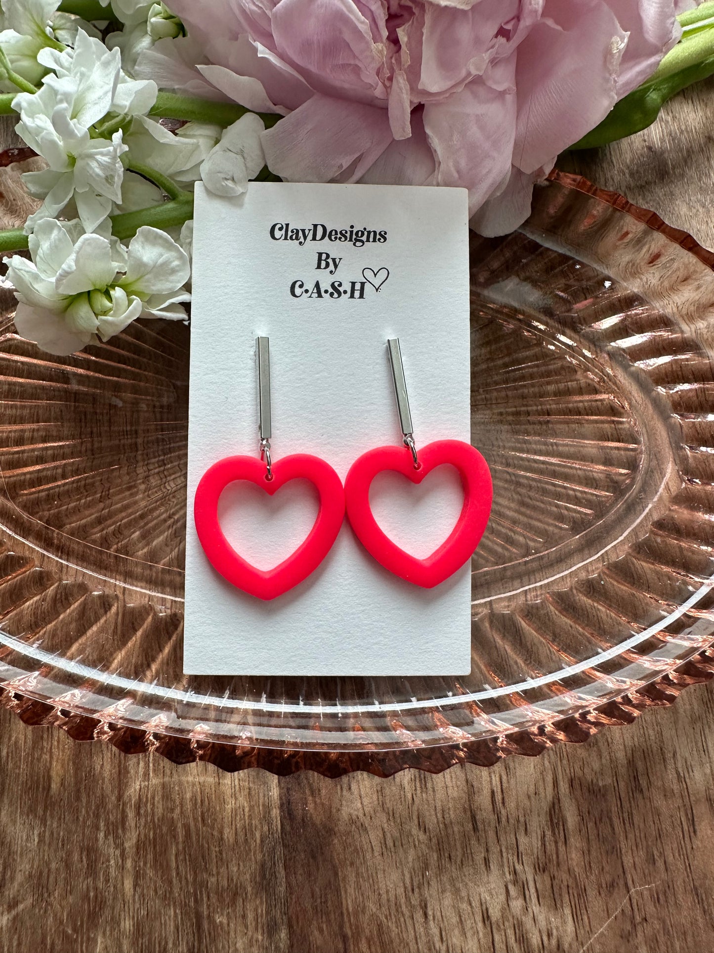 Hot pink open heart dangles