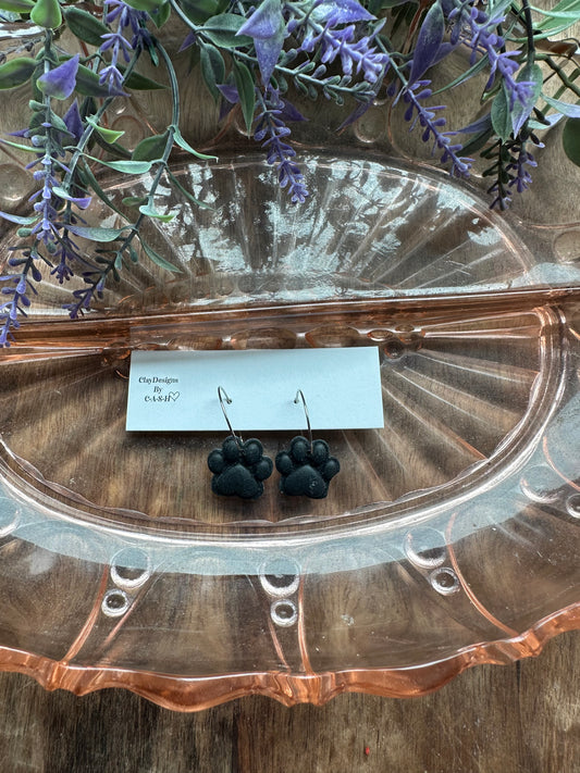 Black paw print hoops