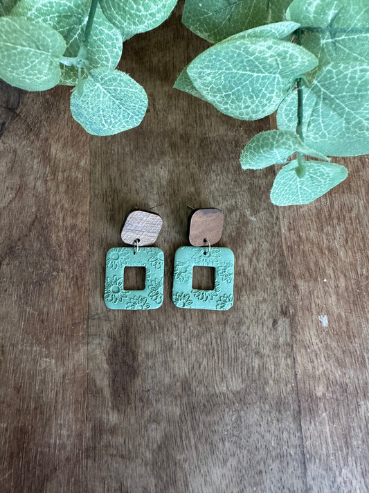 Sage green sunflower square dangles