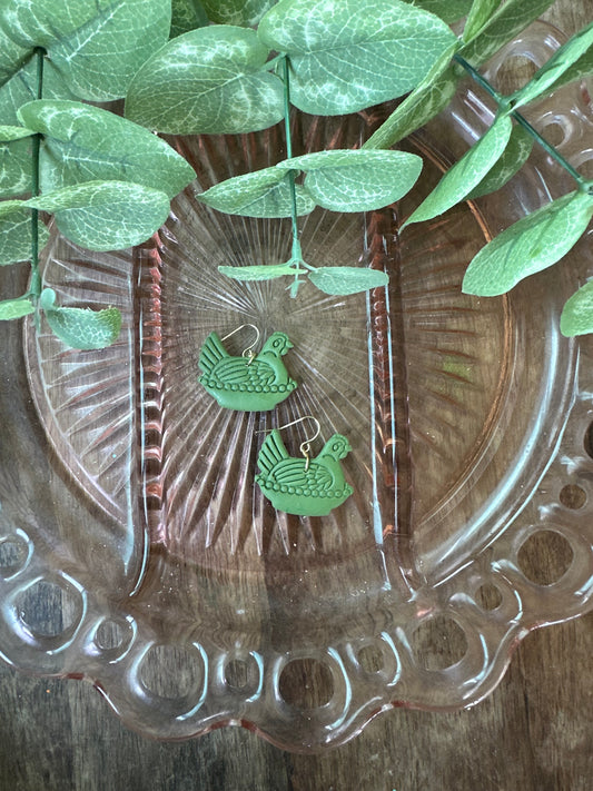 Olive green hen dangles