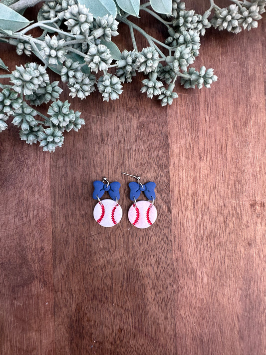 Blue bow baseball dangles