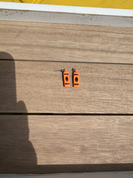 Bright orange crayon earrings