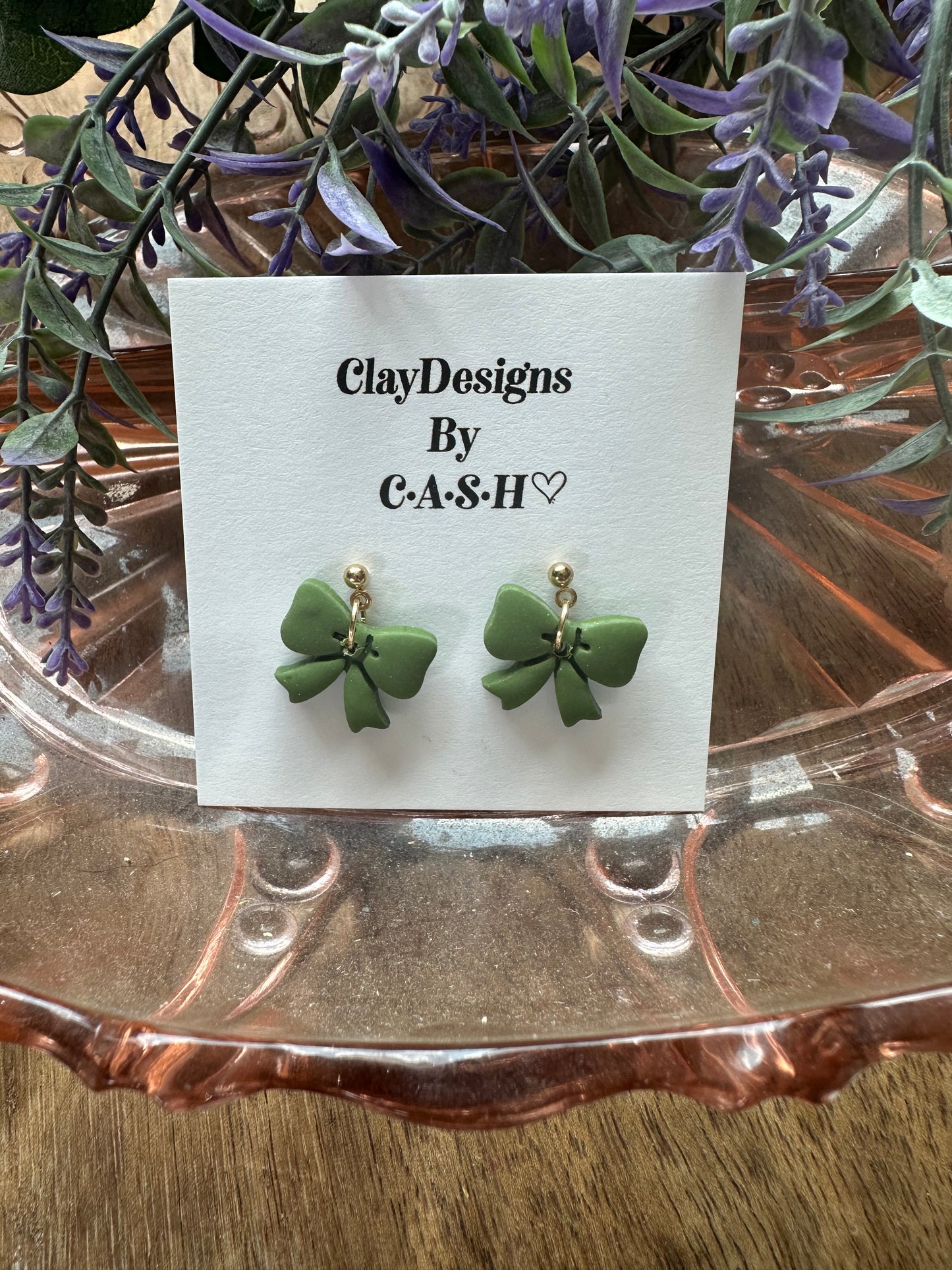 Sage green bow dangles