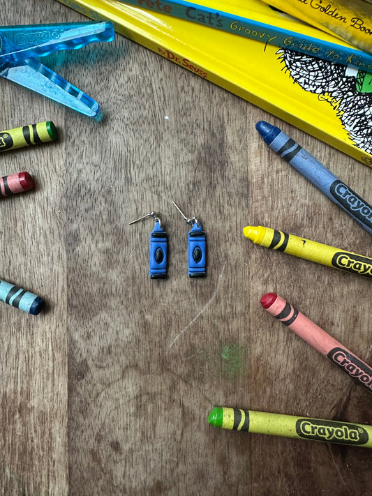 Blue crayon earrings